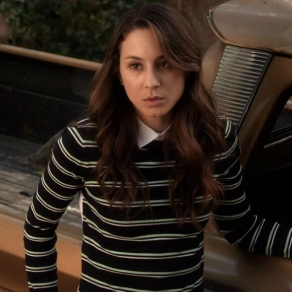 Veronica Beard Collared Button Back Striped Shirt Sweater ASO Spencer Hastings - Picture 10 of 11